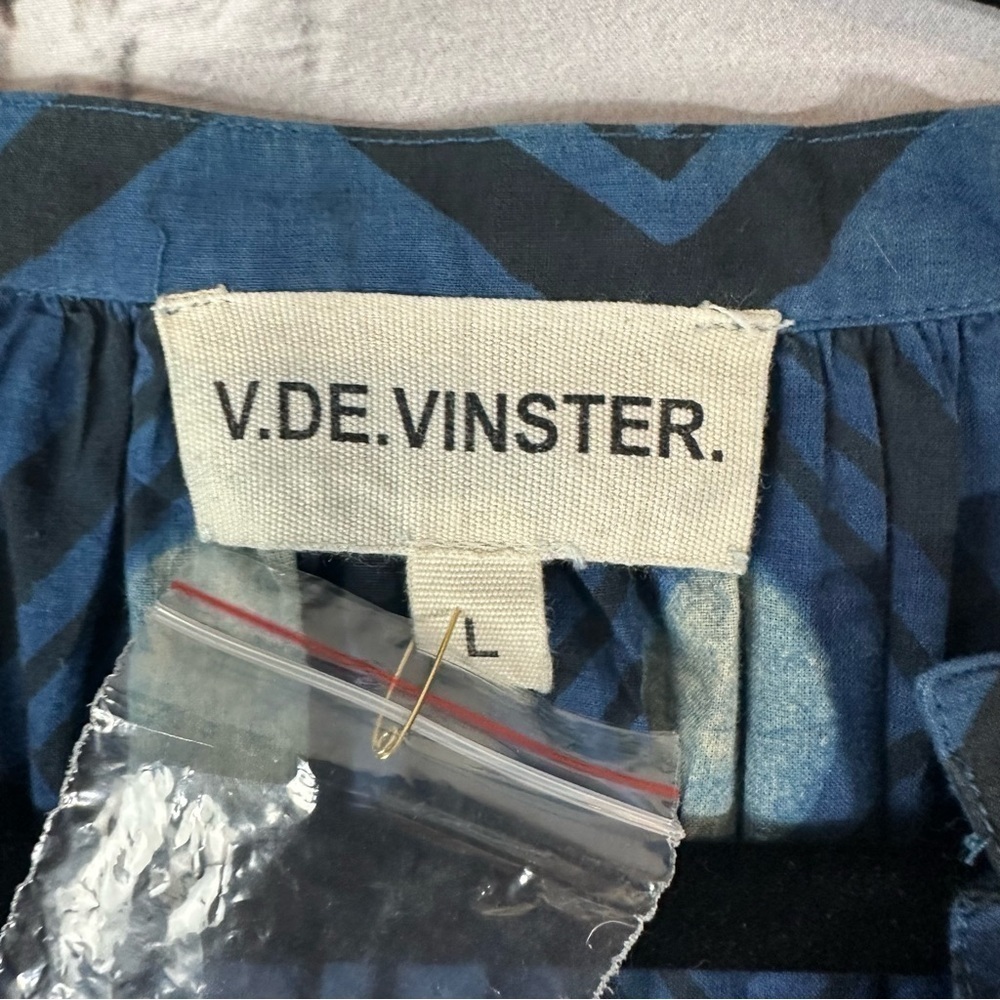 V De Vinster NWOT Karma Midi Dress Blue Beaded 100% Cotton Large Lagenlook - Picture 7 of 10